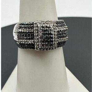 STS Chuck Clemency Sterling .925 White Diamond Black Blue Ring Size  8.5 Signed